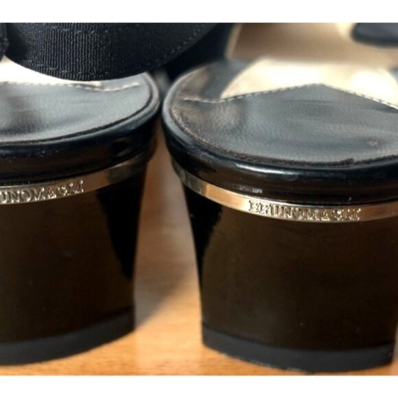 Bruno Magli Italy Black Leather Fabric Slingback Peep Toe Heels Shoes Size 6 - Picture 6 of 14